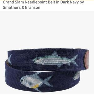 Smathers & Branson Navy Needlepoint Tarpon - Fish  Belt Size 34